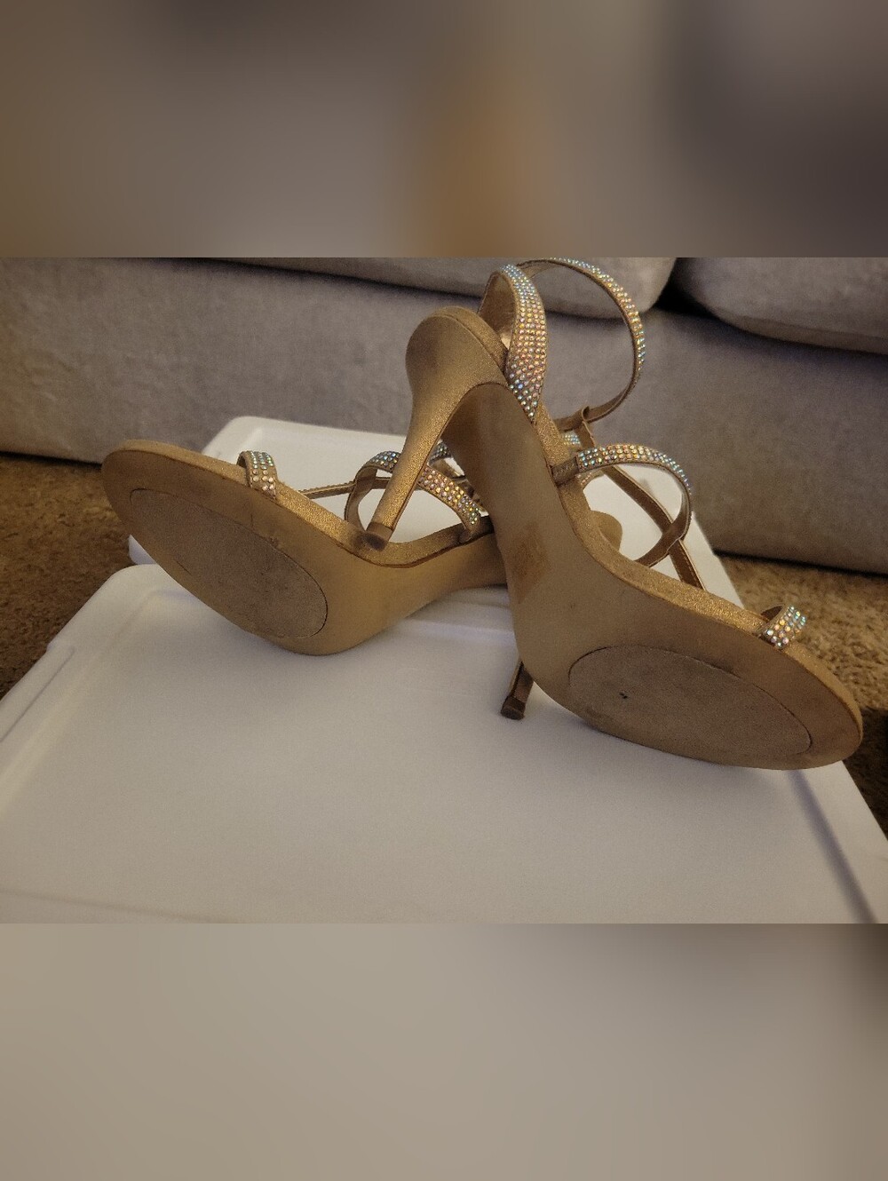 Steve Madden Gold Rhinestone Strappy Heels Size 8.5 - Picture 4 of 4